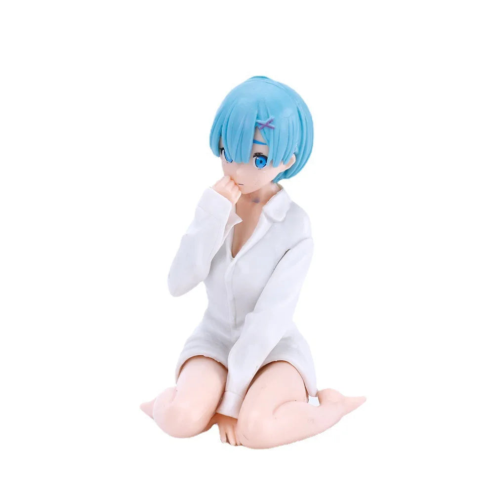 11CM White Shirt Rem Anime Figure Re:Zero kara Hajimeru Isekai Seikatsu Kneeling Y Shirt Pose Rem Model PVC Gift Toys Doll