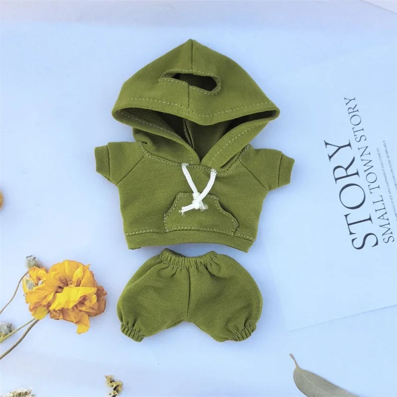 17cm Labubu I II Idol Dolls Cute Mini Plush Doll'S Clothes Korea Kpop Exo Idol Dolls DIY Accessories Gifts Bear Hoodie Set