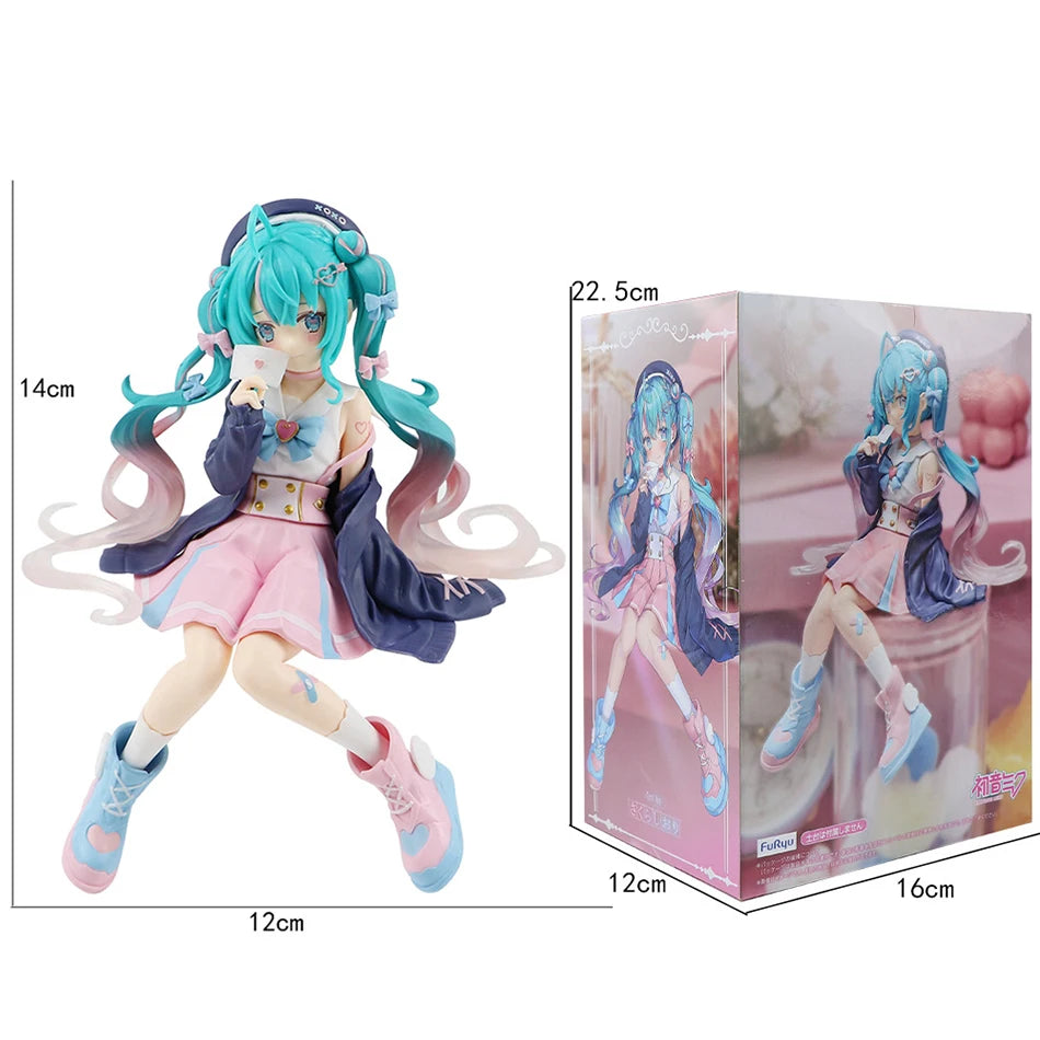 New Hatsune Miku Anime figure Pink sakura sitting position PVC figure model toy decoration collect gifts children birthday gifts