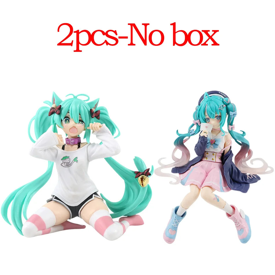 New Hatsune Miku Anime figure Pink sakura sitting position PVC figure model toy decoration collect gifts children birthday gifts