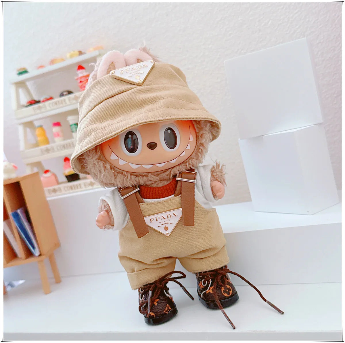 The first and second generations of Labubu only sell 17cm seated party clothes accessories inverted triangle workwear fashion (No Doll)