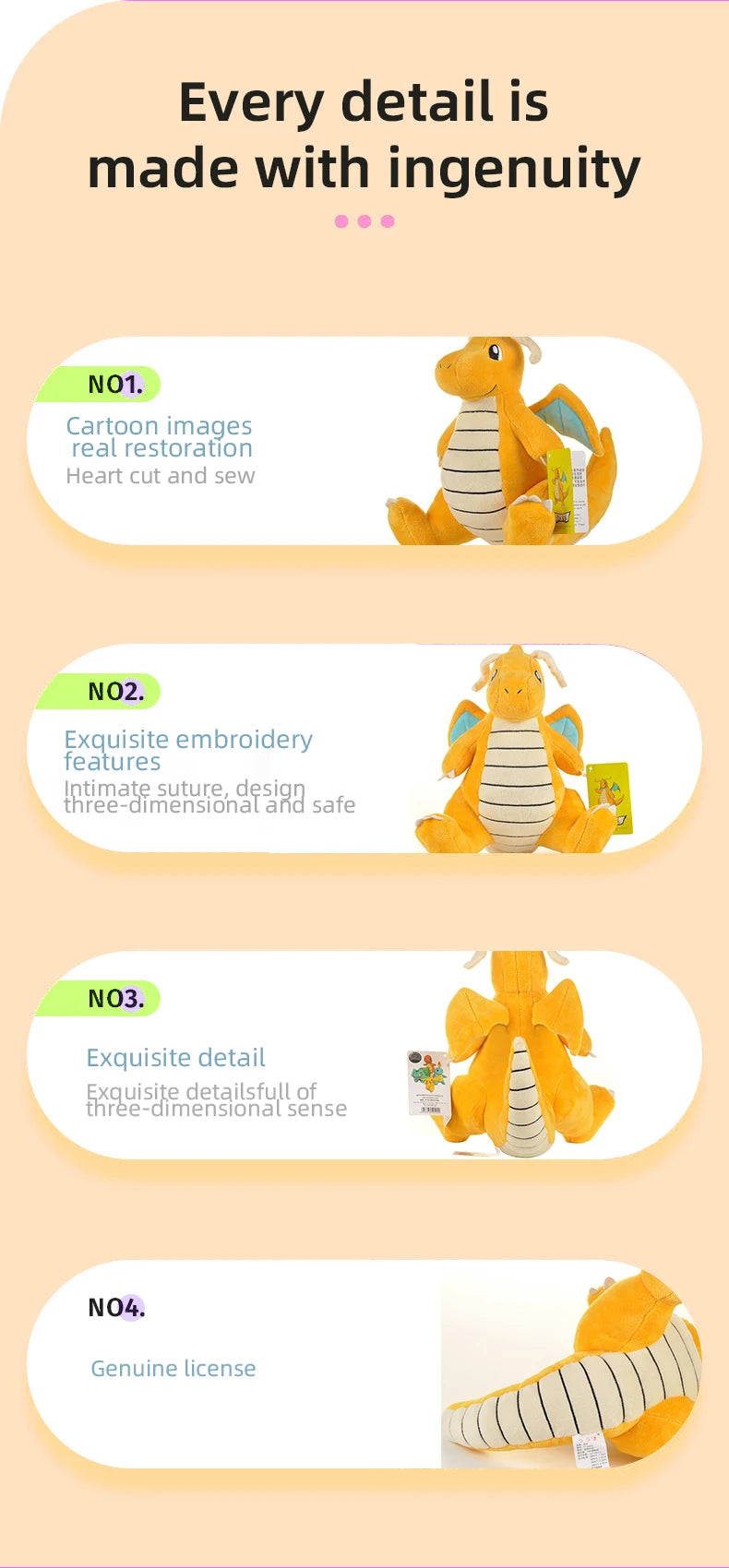 Pokemon Kawaii Dragonite Stuffed Toys Cartoon&Cute Fast Dragon Plush Dolls Throw Pillow Birthday Gift For Kids Friends Boys