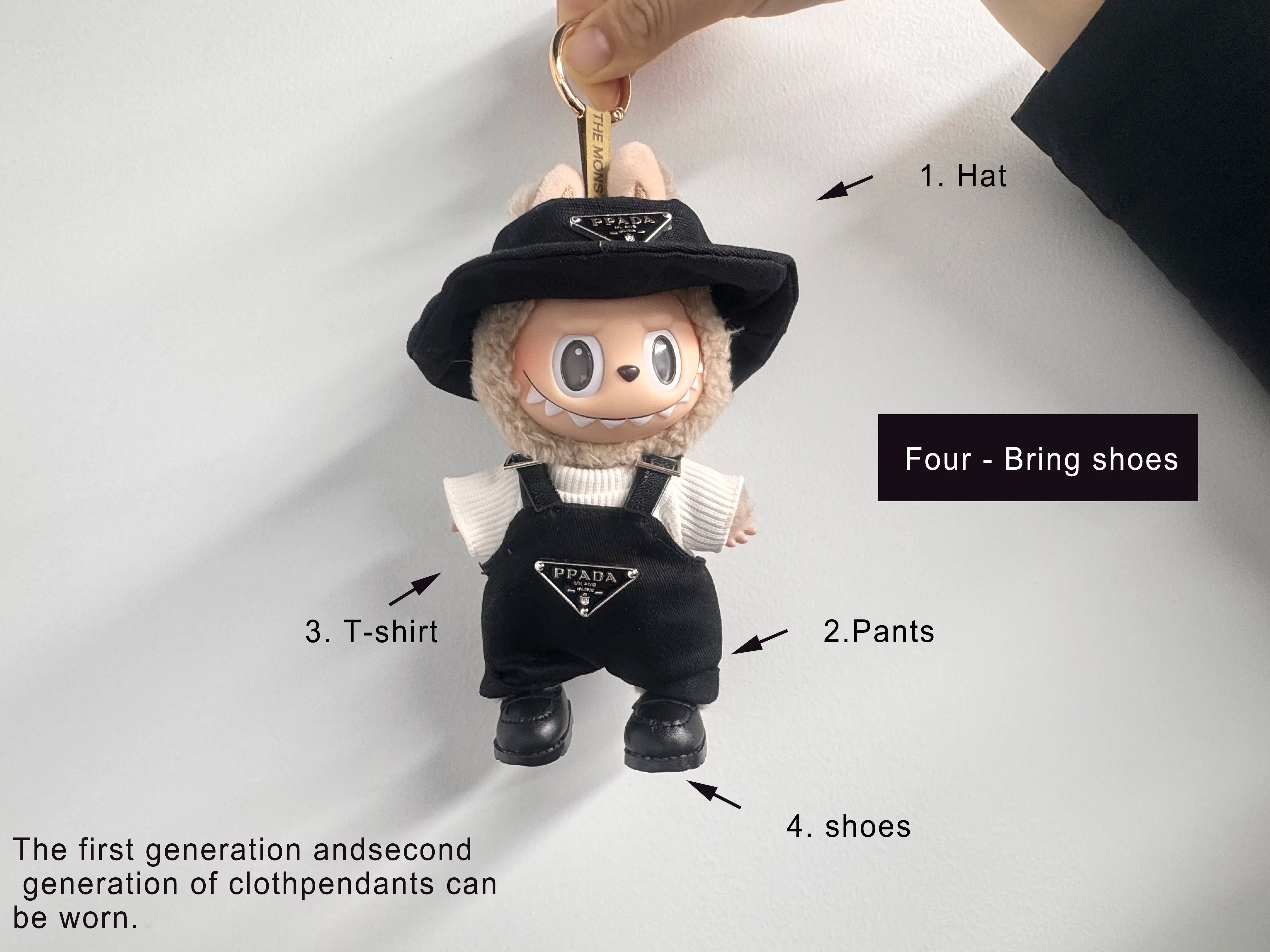 The first and second generations of Labubu only sell 17cm seated party clothes accessories inverted triangle workwear fashion (No Doll)