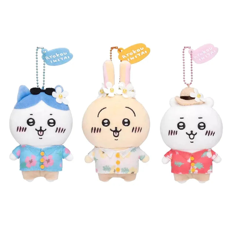 10cm cute Chiikawa Hachiware Usagi sightseeing and travel kawaii children's gift plush toy backpack key pendant