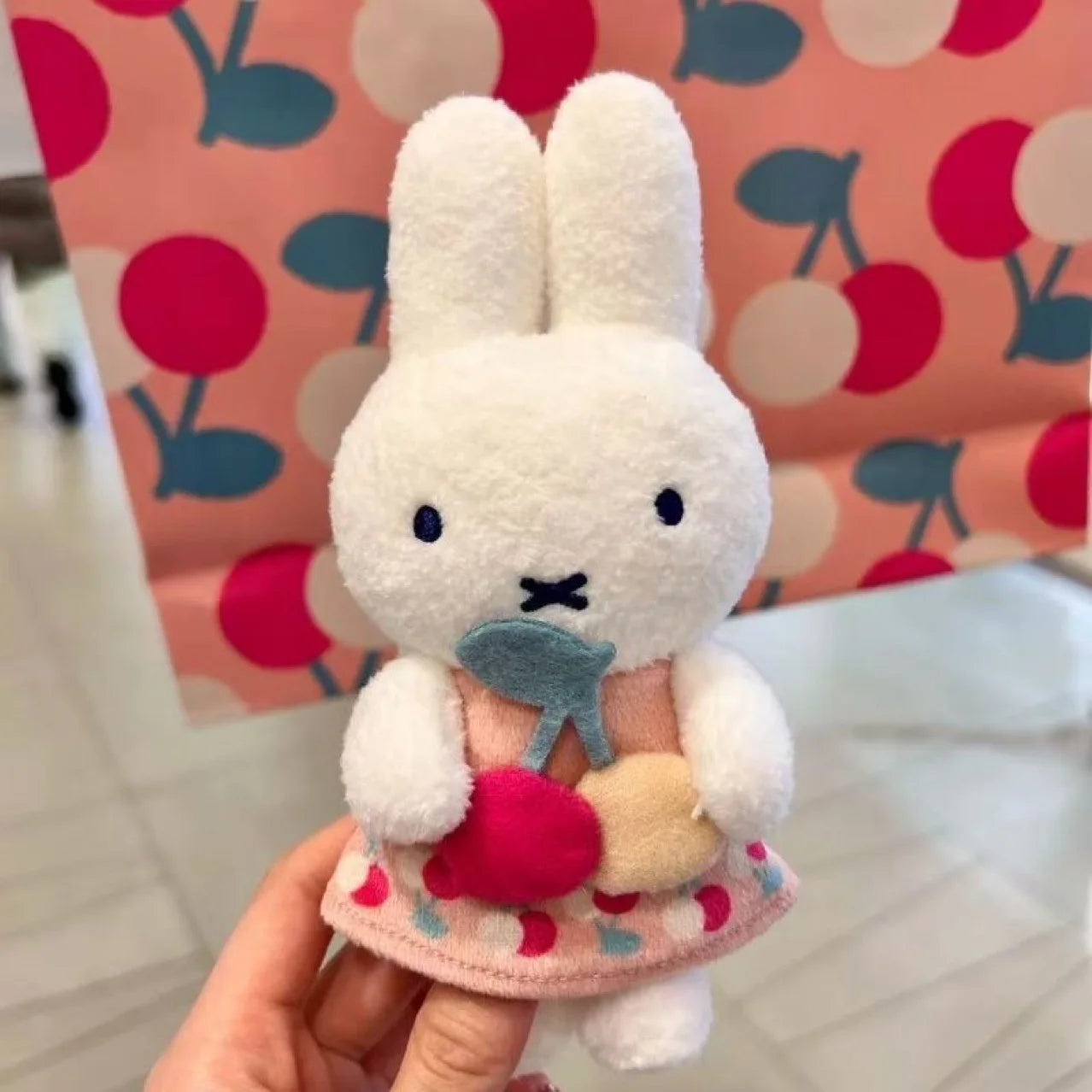 Kawaii Miffy Fruit Series Cherry Apple Pendant Keychain Cute Plush Doll Gift Toys