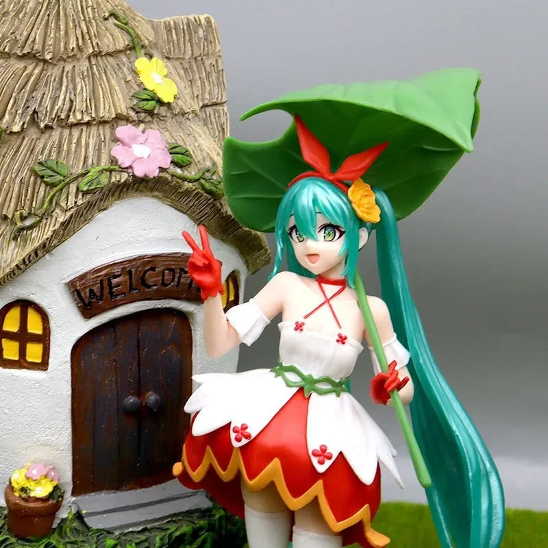 21CM Anime Hatsune Miku Figure Fairy Tale Green Leaves Thumbelina PVC Action Figure Collectible Doll Toy Gift For Fans Cute