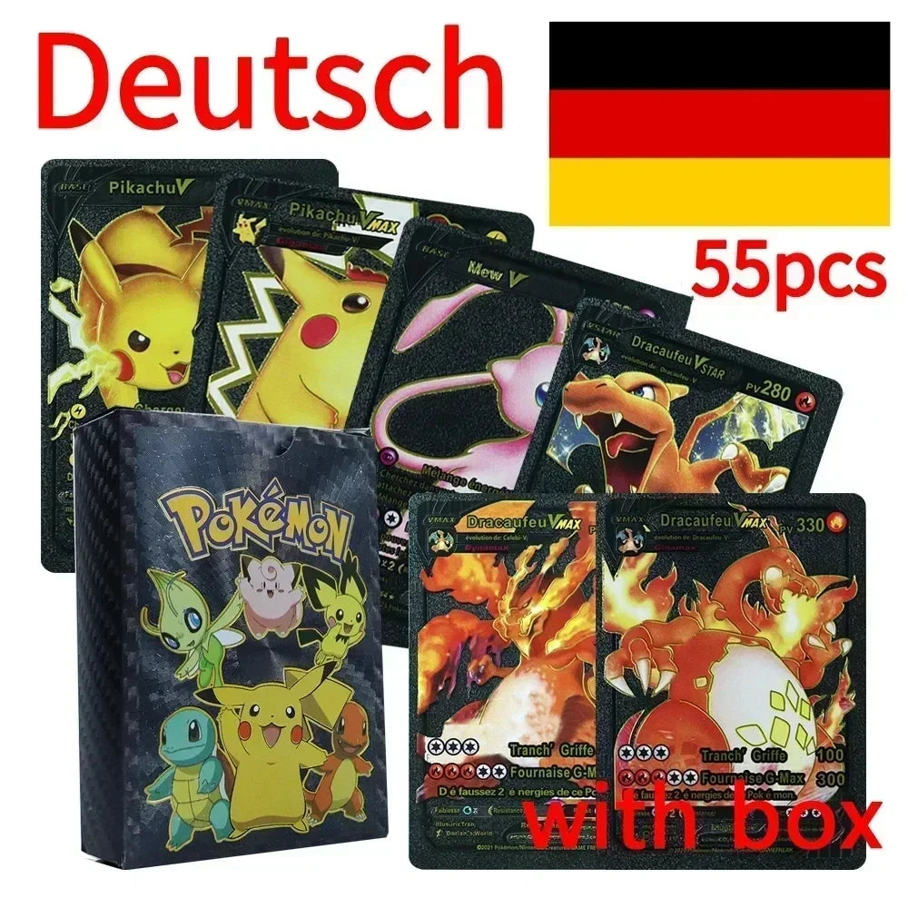 Pokemon Colorful Card 55 Pcs Charizard Mewtwo Pikachu VMAX GX VSTAR Spanish English German Korean French Gold Foil Card