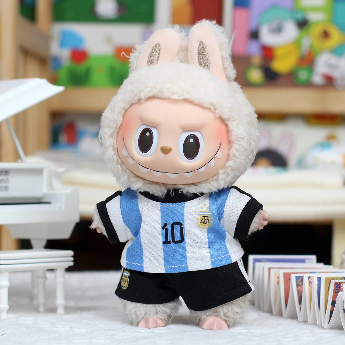 17cm Labubu Football Size 10 Clothing V1V2 V3 Labubu Doll Size 7 Vinyl Pendant Doll Clothing DIY Sportswear Boy Gift Toy (No Doll)