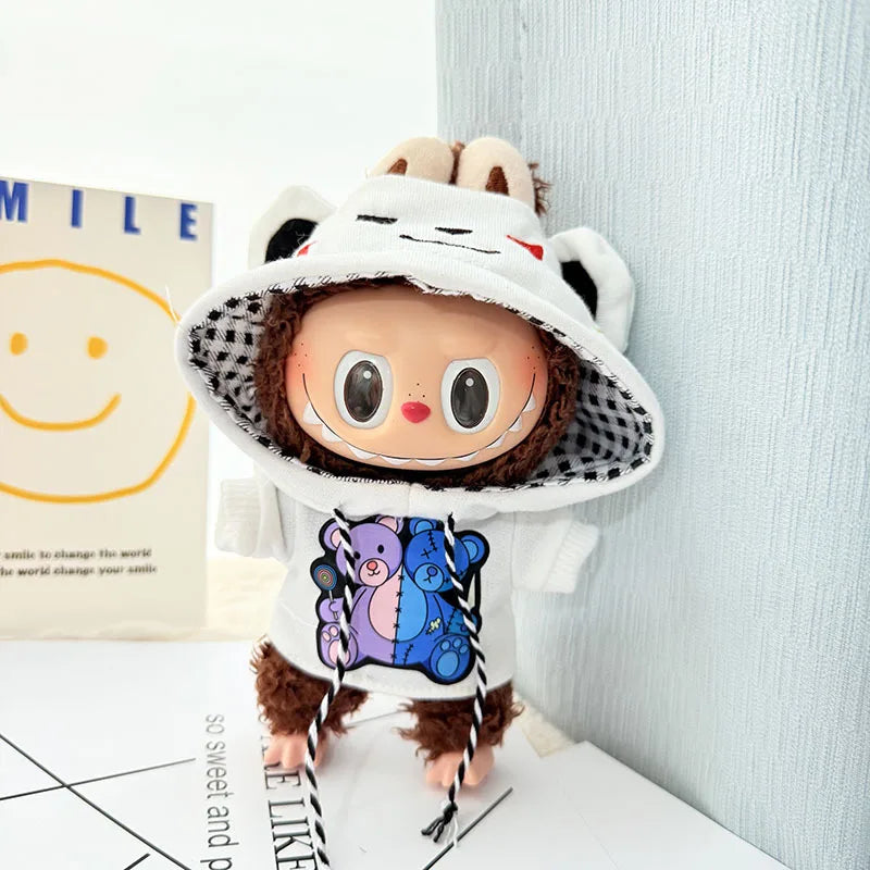 17cm Labubu I II Idol Dolls Cute Mini Plush Doll'S Clothes Korea Kpop Exo Idol Dolls DIY Accessories Gifts Bear Hoodie Set