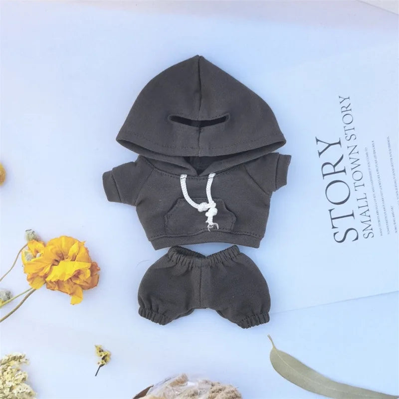 17cm Labubu I II Idol Dolls Cute Mini Plush Doll'S Clothes Korea Kpop Exo Idol Dolls DIY Accessories Gifts Bear Hoodie Set