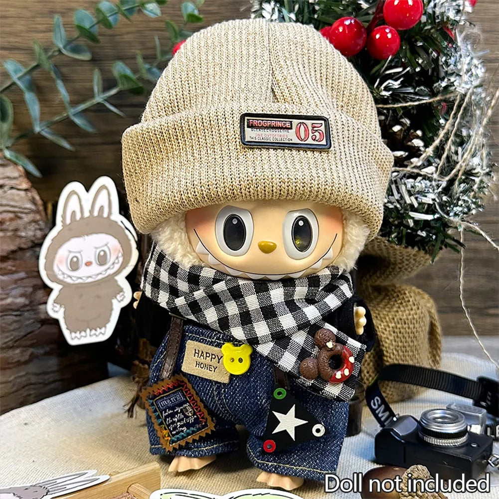 For 17cm Labubu Dolls Accessories DIY Doll Clothes Heartbeat Long Eared Furry Rabbit Costume Cartoon Dress Up Labubu Outfit