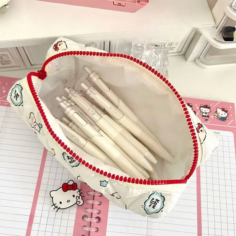 New Hello Kitty pencil case Kawaii Sanrio large capacity pencil case Kt Cat cosmetic bag student supplies stationery gift for gi