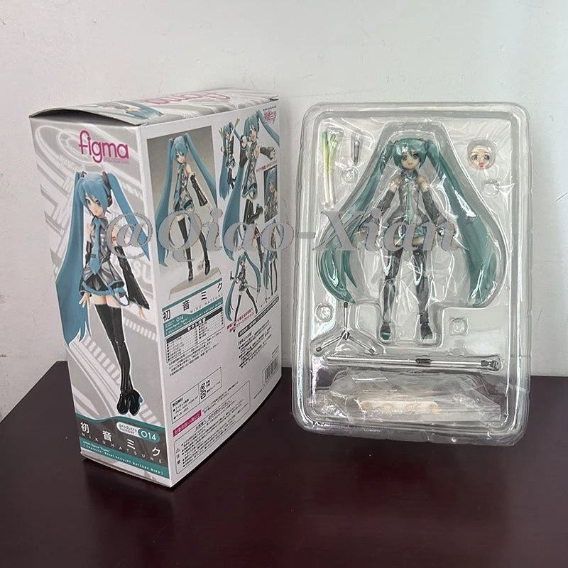 14cm Anime Hatsune Miku Figma 014 Joint Movable Face Change Boxed Doll PVC Action Figure Cute Model Toys Birthday Gift For Girls