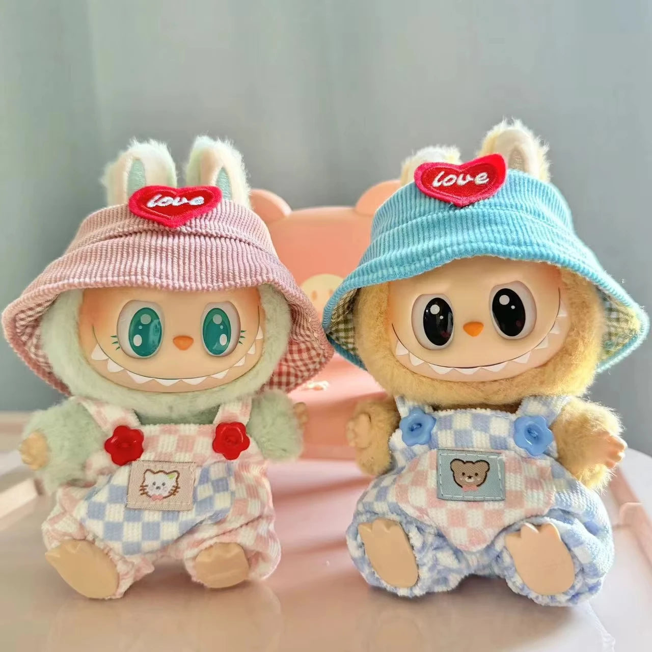 15/17cm Mini Plush Doll'S Clothes Labubu I II Idol Dolls Sitting Party Cute Hat Bib Pants Clothing Accessories Doll not Included