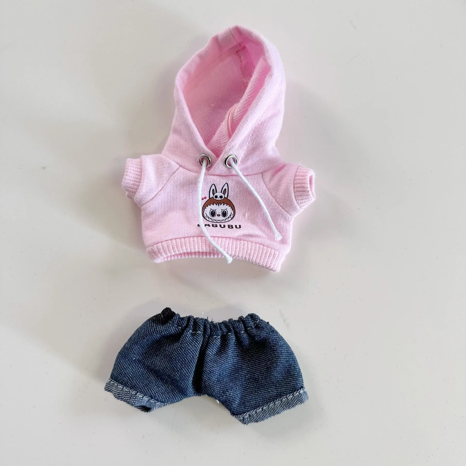 17cm Labubu I II Idol Dolls Cute Mini Plush Doll'S Clothes Korea Kpop Exo Idol Dolls DIY Accessories Gifts Bear Hoodie Set