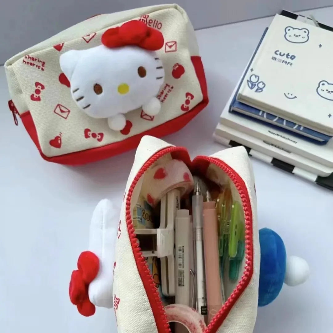 Sanrio Hello Kitty Storage Bag Cute Cartoon Kt Cat Cosmetic Bag Plush Doll Pencil Bag Student Stationery Supplies Kawaii Gift