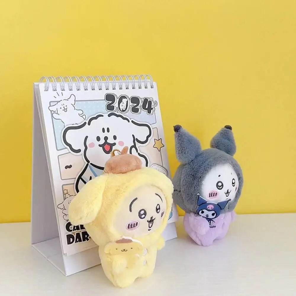 Random One Chiikawa Cosplay Sanrio Plush Doll Keychain Hello Kitty Kuromi Head Cover Usagi Cartoon Doll Keychains Bag Pendants