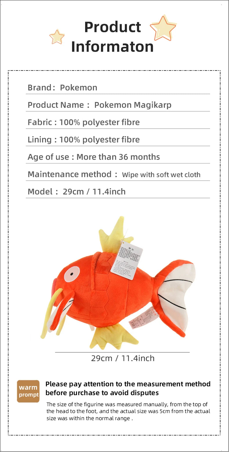 Pokemon Kawaii Magikarp Stuffed Toys Cartoon&Cute The King Of Carp Plush Dolls Throw Pillow Birthday Gift For Kids Friends Boys