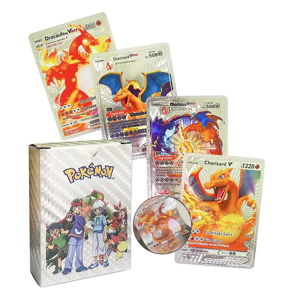 Pokemon Cards French Pikachu Gold Silver Black Silver Vmax GX V English Spanish French German Pokemon Collection Card Toys Gifts