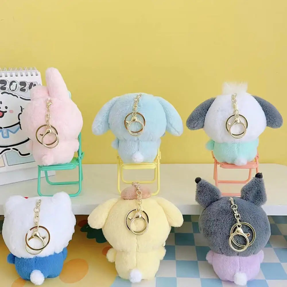 Random One Chiikawa Cosplay Sanrio Plush Doll Keychain Hello Kitty Kuromi Head Cover Usagi Cartoon Doll Keychains Bag Pendants