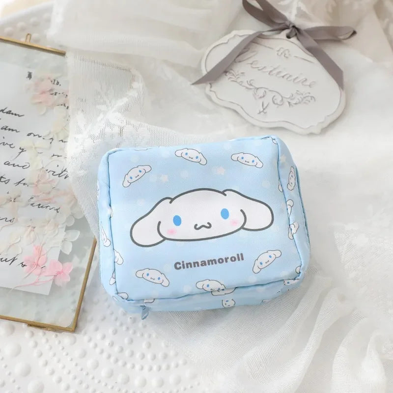Sanrio Hangyodon Hello Kitty Kuromi Menstrual Bag Cute Girly Heart Portable High Capacity Sanitary Napkin Storage Bag