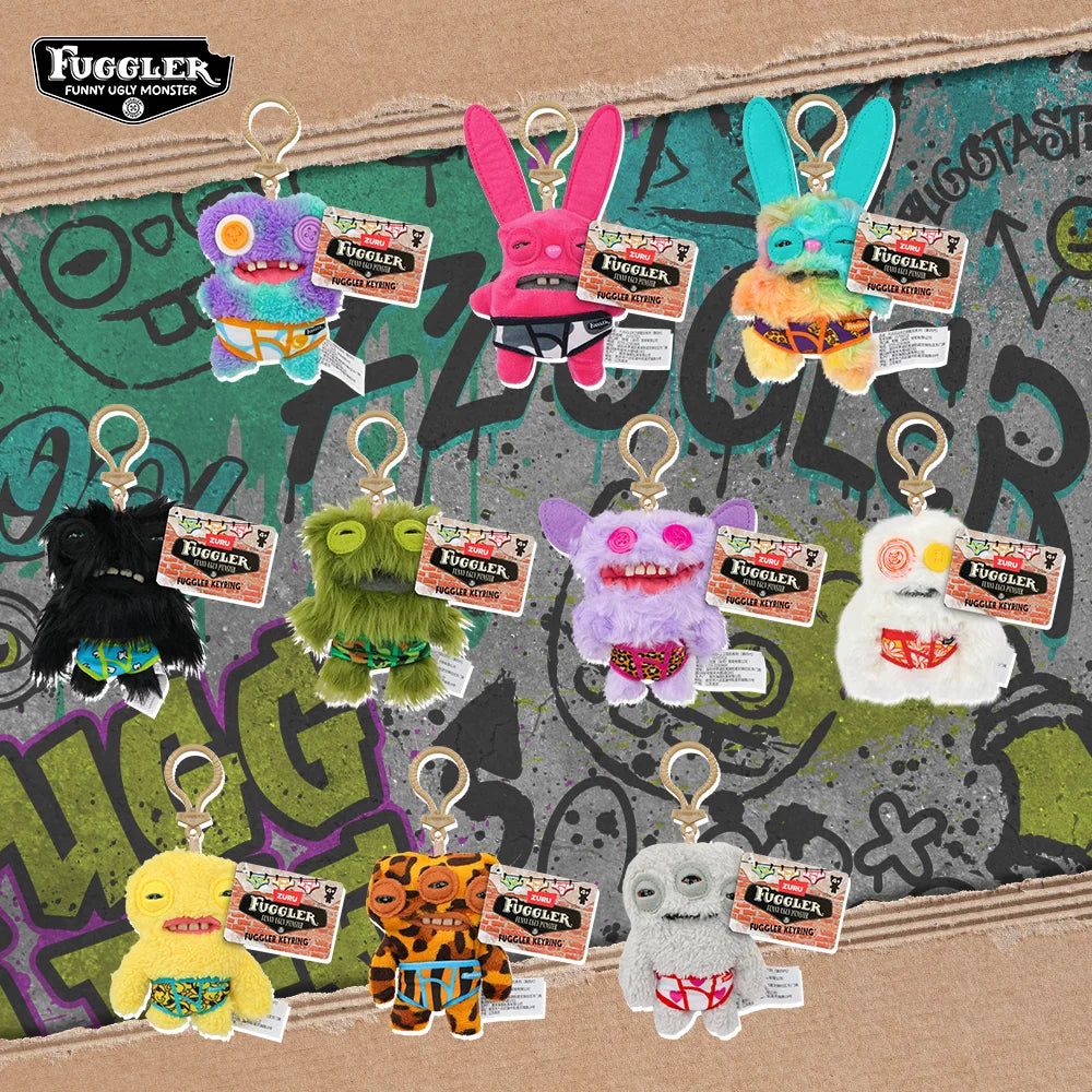 Original Teeth Monsters Pendant Plush Doll Fuggler Funny Ugly Monster Keyrings Keychain Toy Halloween Prank Decoration Gift