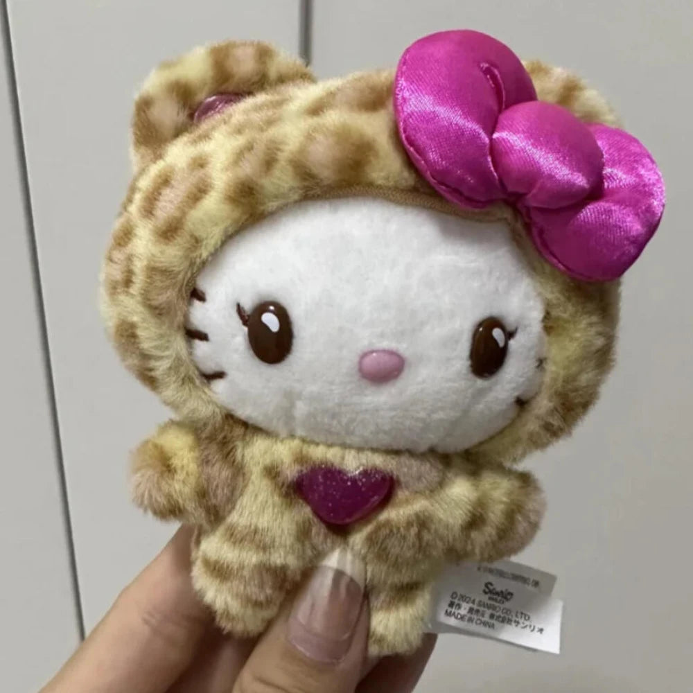 Sanrio Hello Kitty Leopard Print Bear Series Pendant Keychain Cute Cartoon Plush Doll Kitty Cat Pendant Keychain Bag Accessorie