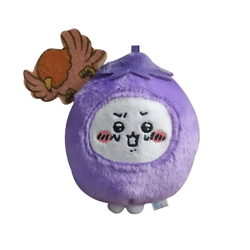 10cm Cute Eggplant Chiikawa Animation Cute Plush Pendant Doll Cartoon Self-Deprecating Bear Doll Bag Pendant Keychain Toy