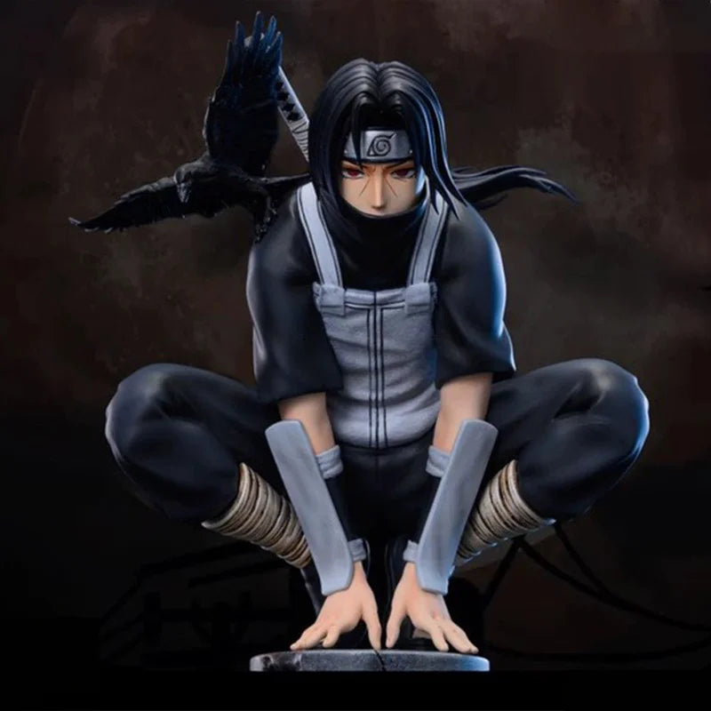 23cm Anime Naruto Anbu Uchiha Itachi Tsukuyomi Sharingan Squatting Figure Pvc Model Decoration Collection Toy Gift Ship