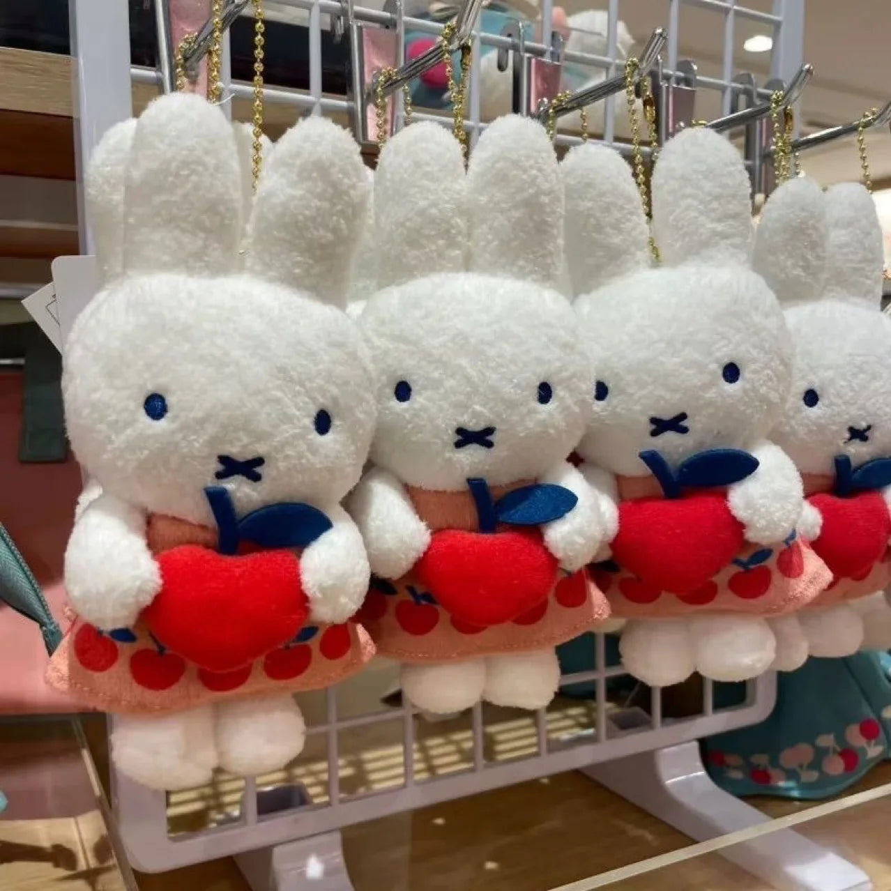 Kawaii Miffy Fruit Series Cherry Apple Pendant Keychain Cute Plush Doll Gift Toys