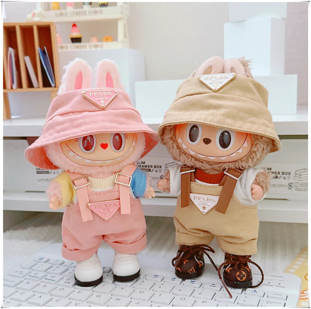 The first and second generations of Labubu only sell 17cm seated party clothes accessories inverted triangle workwear fashion (No Doll)