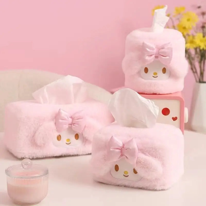 My Melody Hangyodon My Sweet Piano Kawaii Plush Tissue Drawer Car Mounted Household Simple Desktop Drawer Box Birthday Present