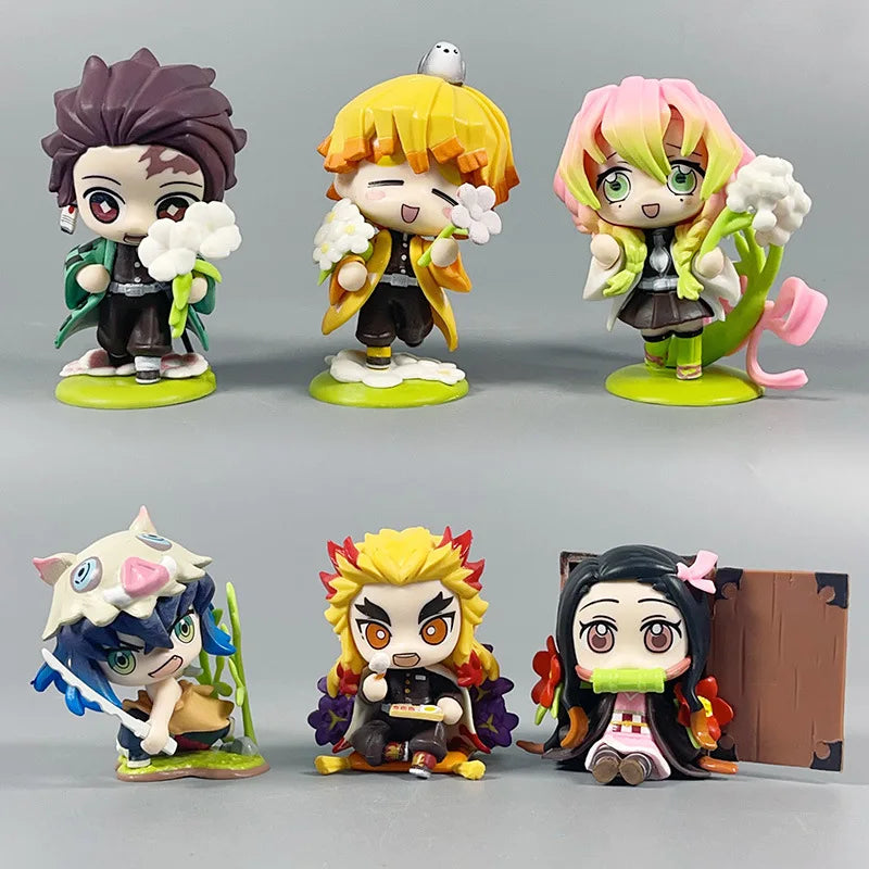 Demon Slayer Anime 9cm Model Figures Tanjirou Nezuko Zenitsu Kyoujurou Kanroji Dolls Action Figure Toys for Kids Birthday Gift