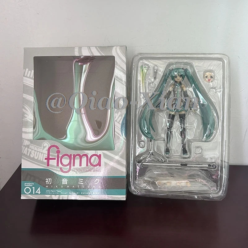 14cm Anime Hatsune Miku Figma 014 Joint Movable Face Change Boxed Doll PVC Action Figure Cute Model Toys Birthday Gift For Girls