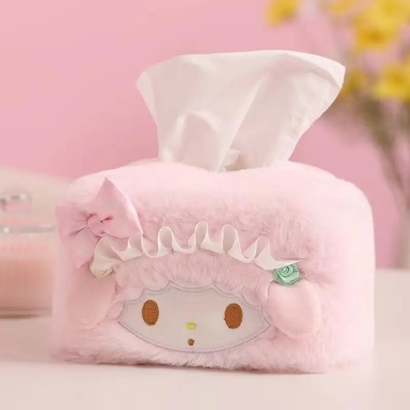 My Melody Hangyodon My Sweet Piano Kawaii Plush Tissue Drawer Car Mounted Household Simple Desktop Drawer Box Birthday Present
