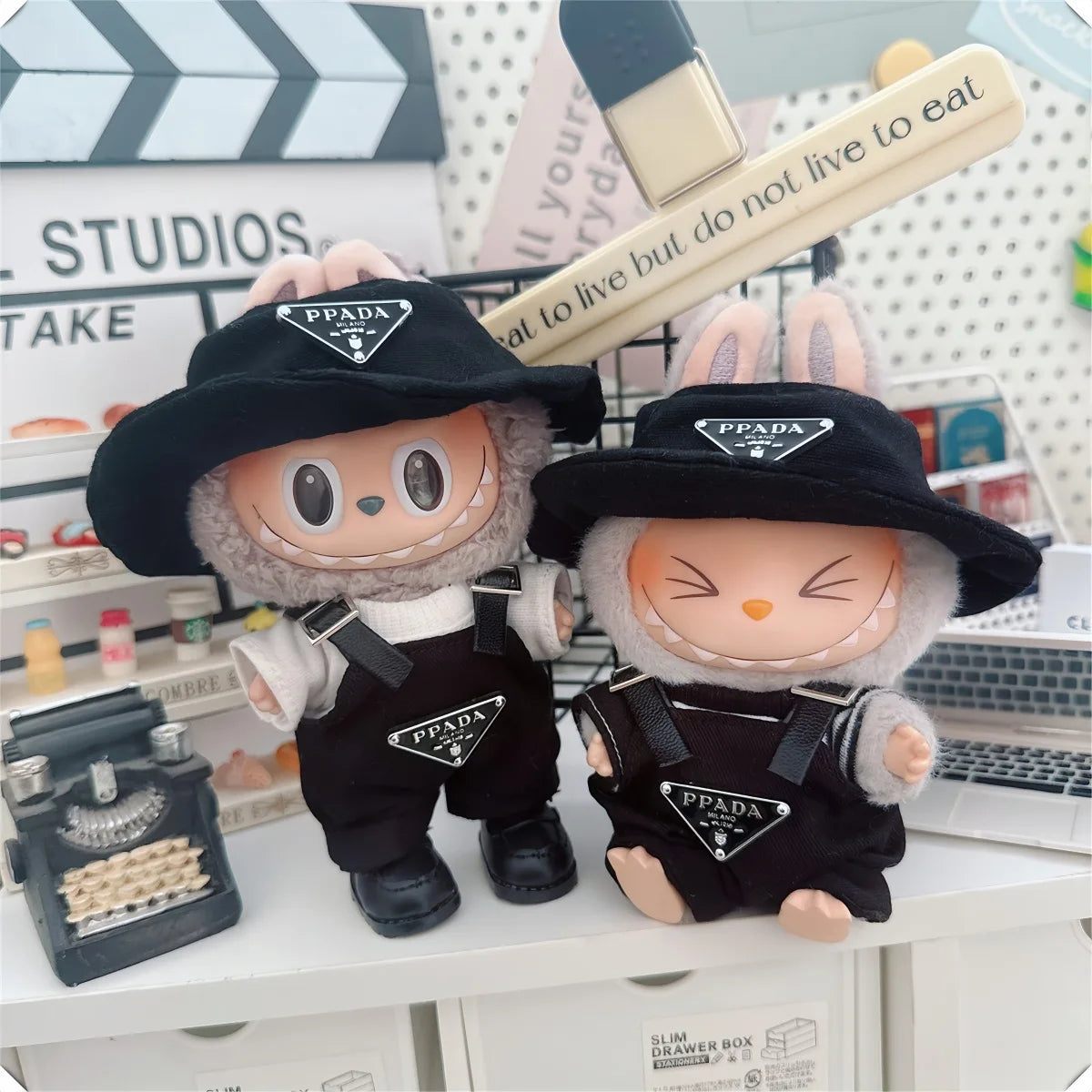 The first and second generations of Labubu only sell 17cm seated party clothes accessories inverted triangle workwear fashion (No Doll)