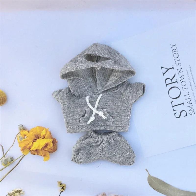 17cm Labubu I II Idol Dolls Cute Mini Plush Doll'S Clothes Korea Kpop Exo Idol Dolls DIY Accessories Gifts Bear Hoodie Set