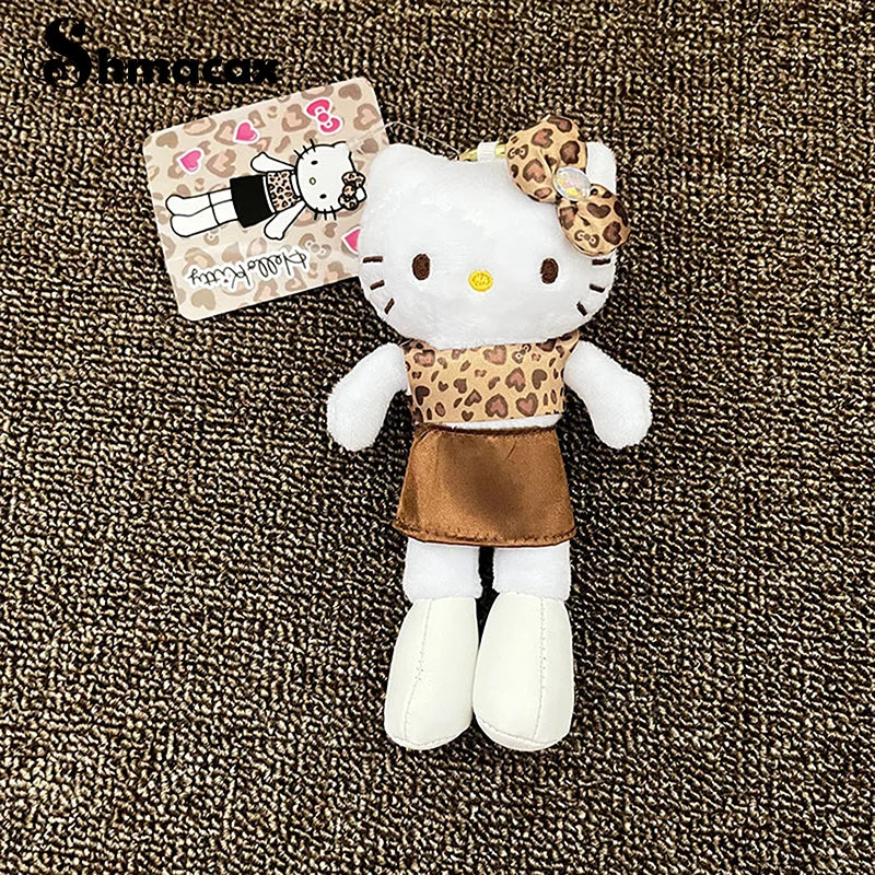 Long Legs Hello Kitty Pendant Keychain Accessories Sanrio Leopard Print Black Leather Love Buckle Christmas Gift