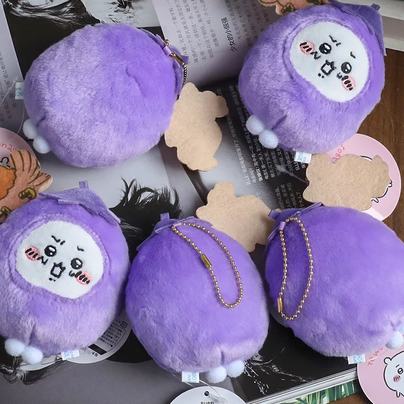 10cm Cute Eggplant Chiikawa Animation Cute Plush Pendant Doll Cartoon Self-Deprecating Bear Doll Bag Pendant Keychain Toy