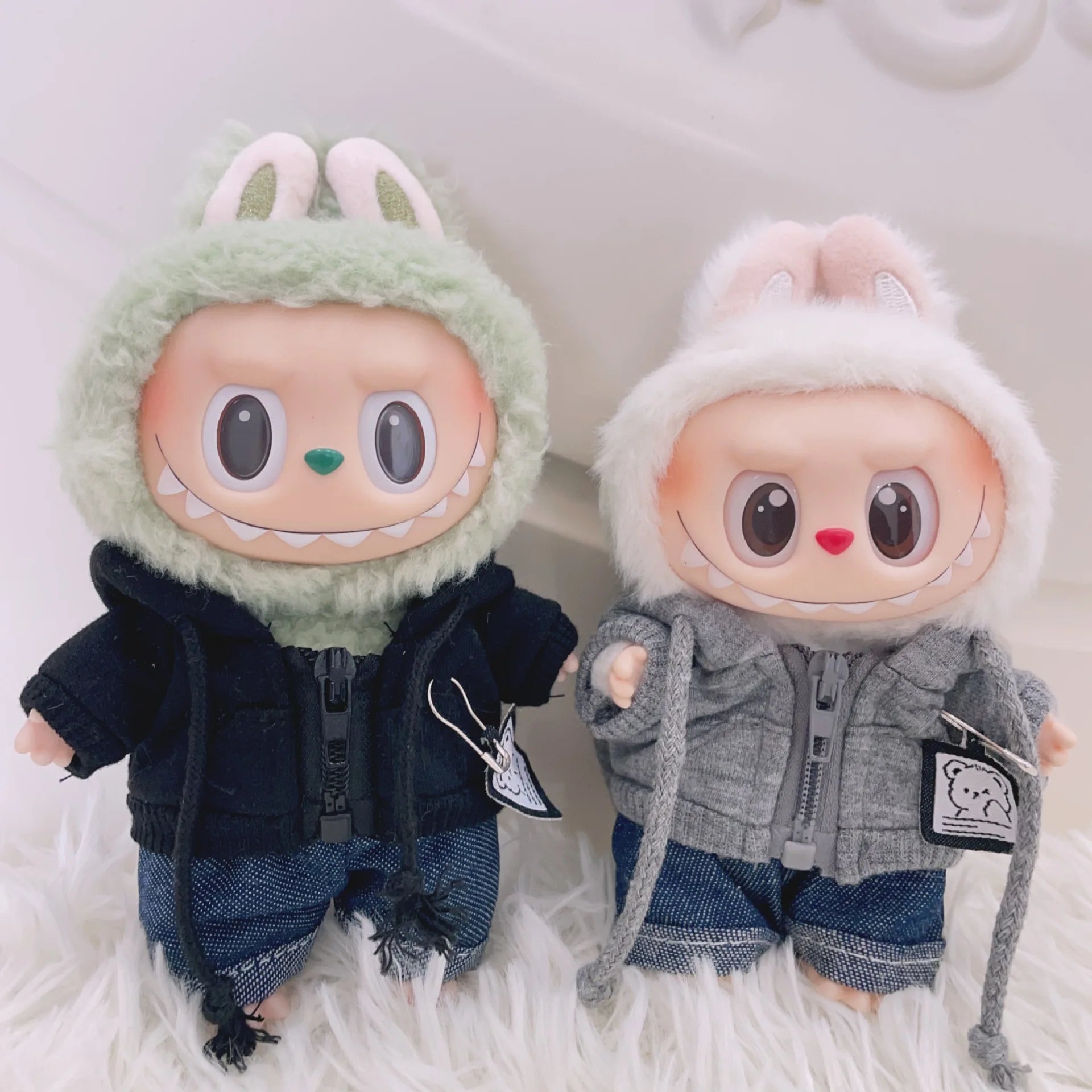 17cm Labubu I II Idol Dolls Cute Mini Plush Doll'S Clothes Korea Kpop Exo Idol Dolls DIY Accessories Gifts Bear Hoodie Set