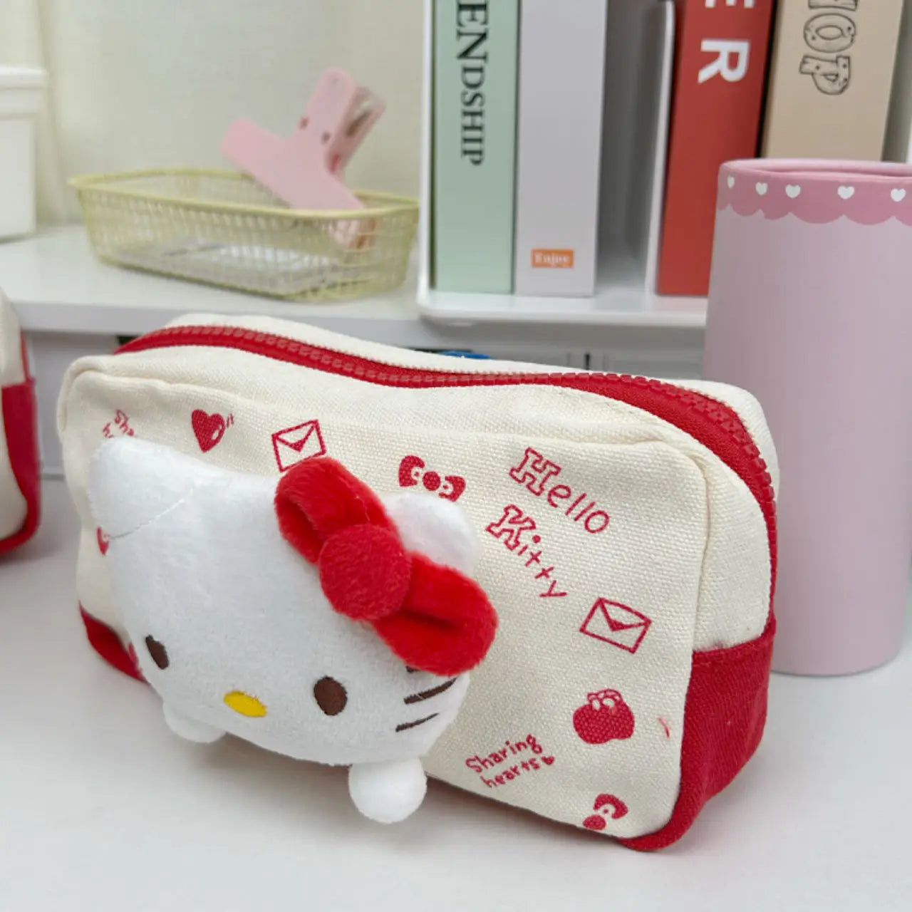 Sanrio Hello Kitty Storage Bag Cute Cartoon Kt Cat Cosmetic Bag Plush Doll Pencil Bag Student Stationery Supplies Kawaii Gift