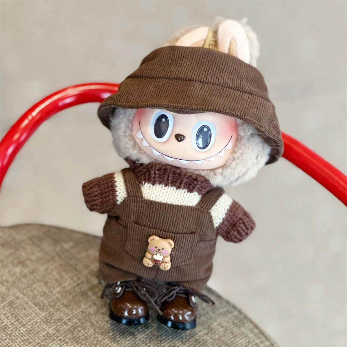 17cm doll clothes Labubu doll clothes casual versatile sweater fisherman hat overalls changing clothes