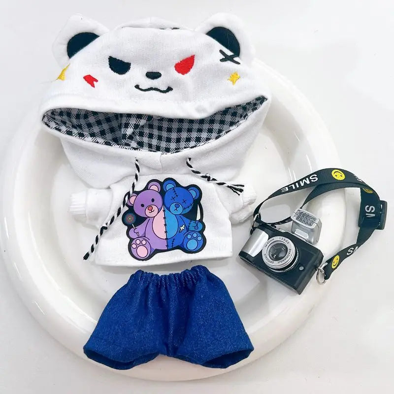 17cm Labubu I II Idol Dolls Cute Mini Plush Doll'S Clothes Korea Kpop Exo Idol Dolls DIY Accessories Gifts Bear Hoodie Set