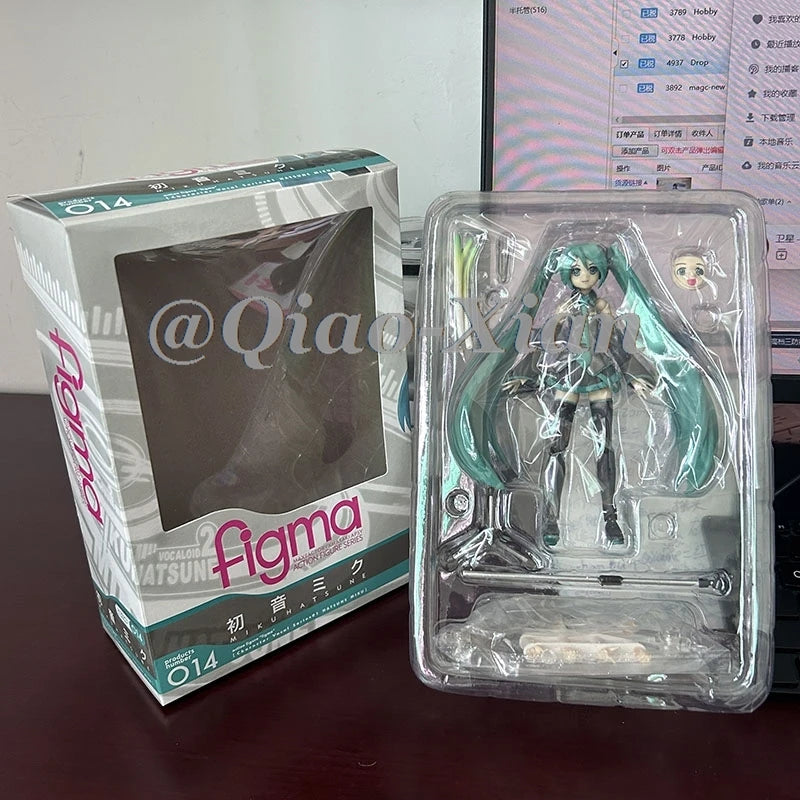 14cm Anime Hatsune Miku Figma 014 Joint Movable Face Change Boxed Doll PVC Action Figure Cute Model Toys Birthday Gift For Girls