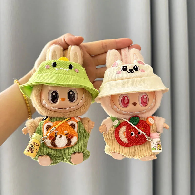 Labubu I II Idol Dolls Sitting Party Clothing Outfit 17cm Mini Plush Doll'S Clothes Bib Pants Fruit Animal Overalls Accessories