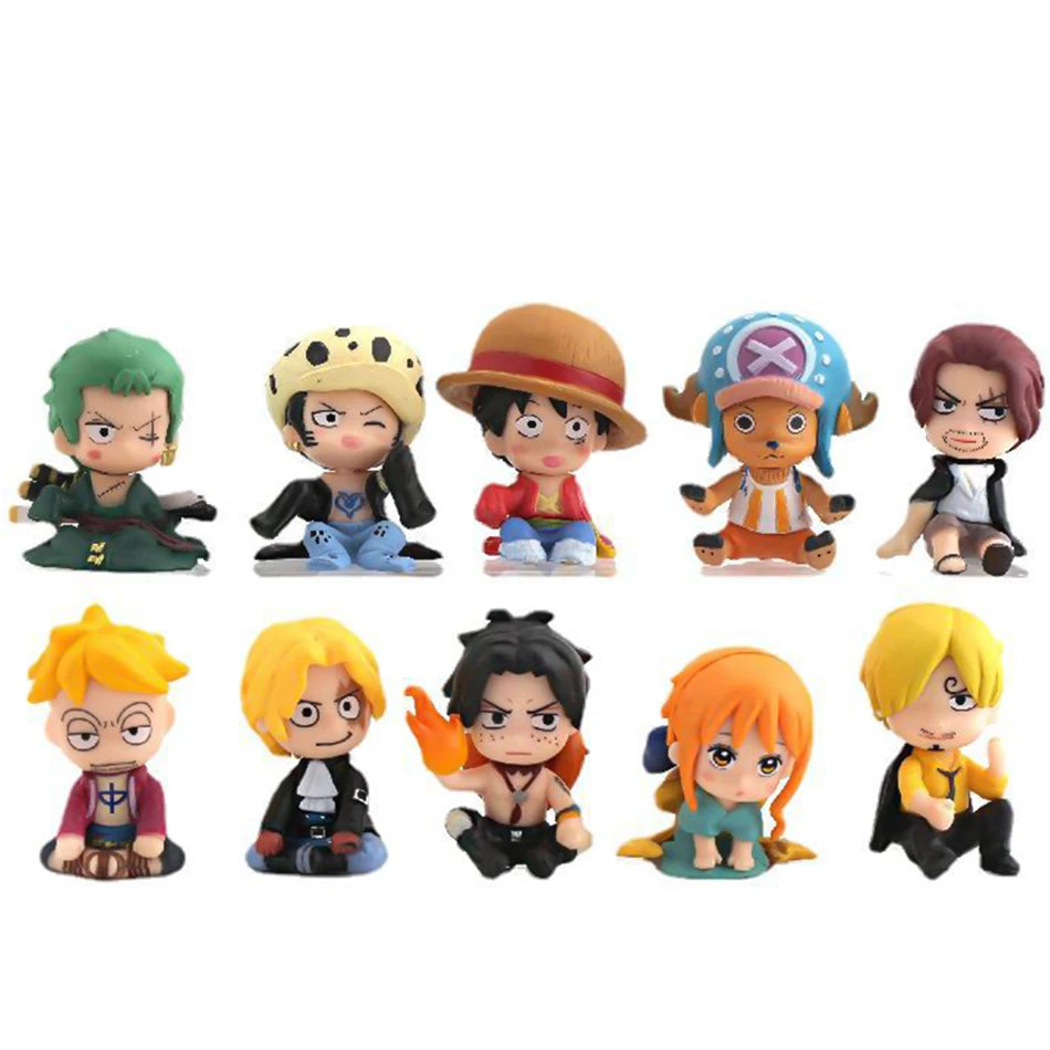 10pcs Set Anime One Piece Figure Toys Luffy Roronoa Zoro 4cm Q Version Action Figura Kawaii Doll Car Decoration PVC Model Gift