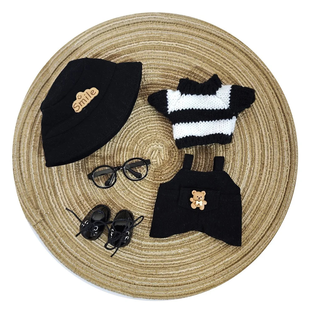 17cm doll clothes Labubu doll clothes casual versatile sweater fisherman hat overalls changing clothes