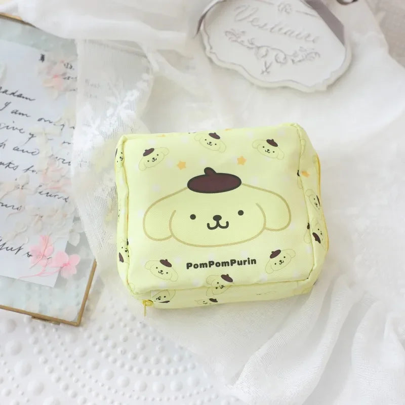 Sanrio Hangyodon Hello Kitty Kuromi Menstrual Bag Cute Girly Heart Portable High Capacity Sanitary Napkin Storage Bag