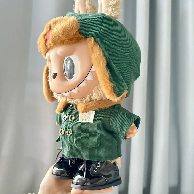 17cm Plush Doll's Clothes The Monster Labubu Outfit Accessories Clothing DIY Lei Feng Army Green Coat Red Star Hat