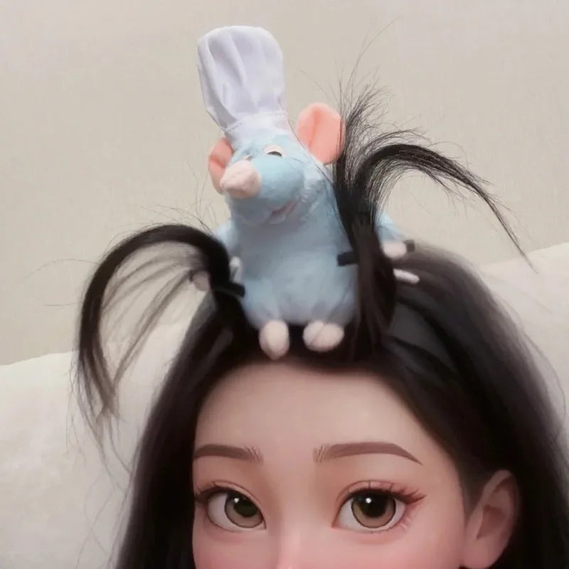 Disney Ratatouille Headband Cartoon Anime Character Plush Doll Grabbing Bangs Funny Accessories Girls Kawaii Toy Gift
